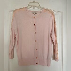 Ted Baker Size 3 Pink Lace-Trimmed Cardigan Sweater